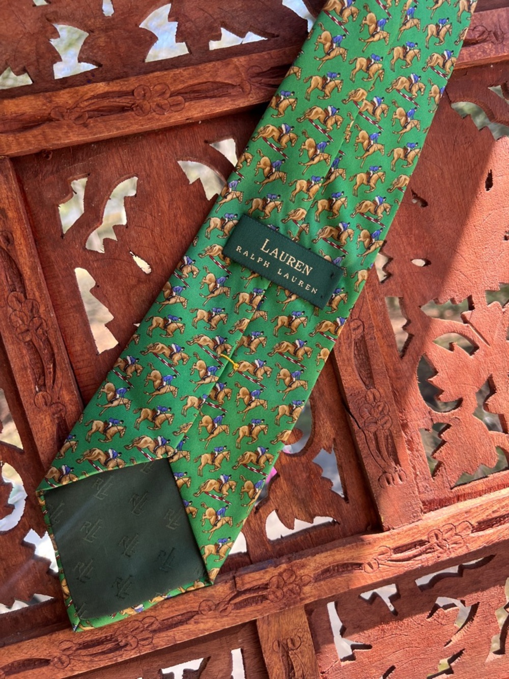 Lauren Ralph Lauren Green Equestrian Horse-Print Silk Tie
